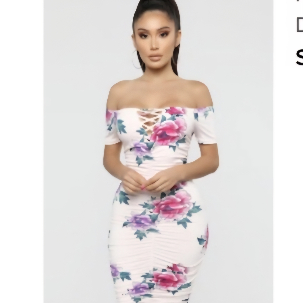 Fashion Nova Floral Off-Shoulder Mini Dress - Pink and Purple